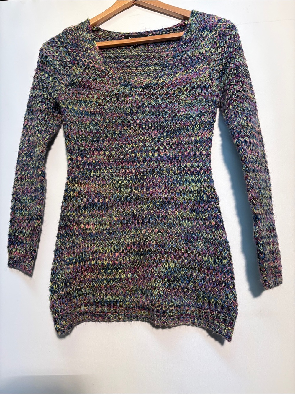 Papillon Multicolor Knit V-Neck Sweater in Green, Purple, Pink & Blue